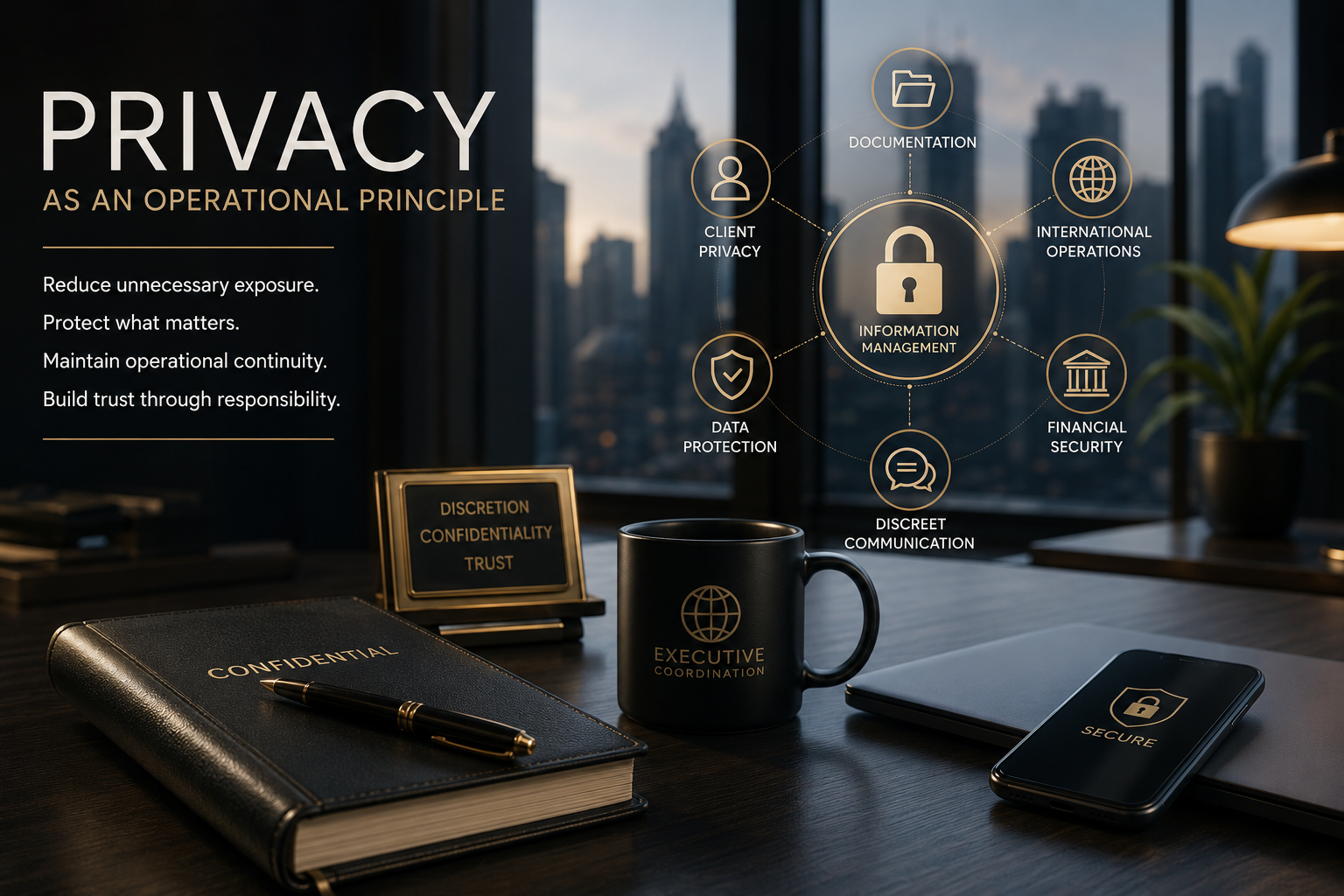 Executive office environment representing confidentiality and operational privacy