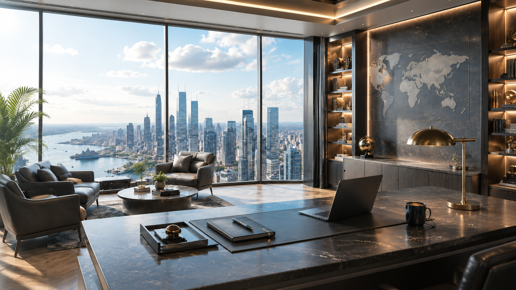 Luxury executive office with international coordination atmosphere for CCMP Concierge