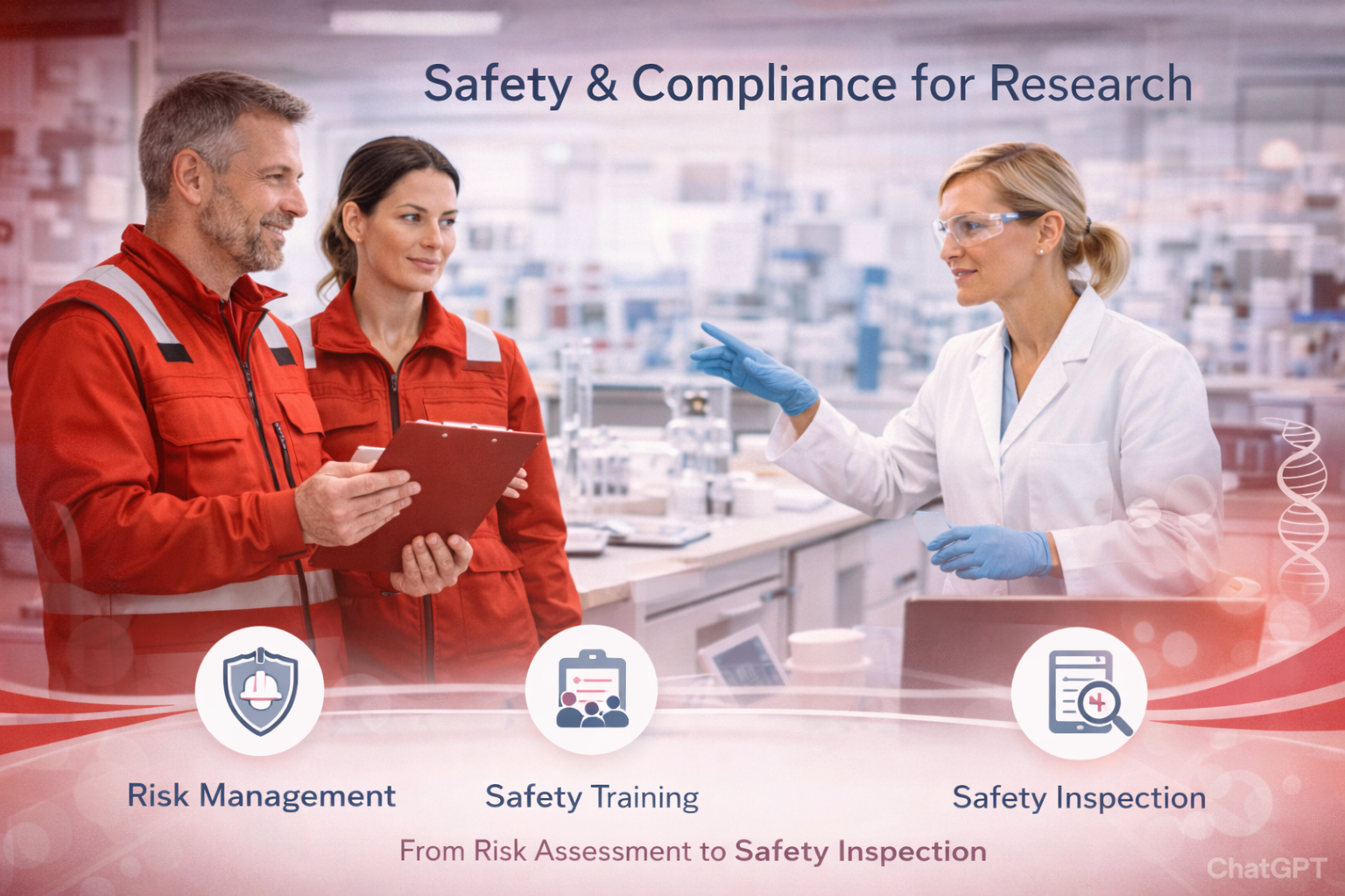 Research laboratory with safely organised workplaces and clear occupational safety structures